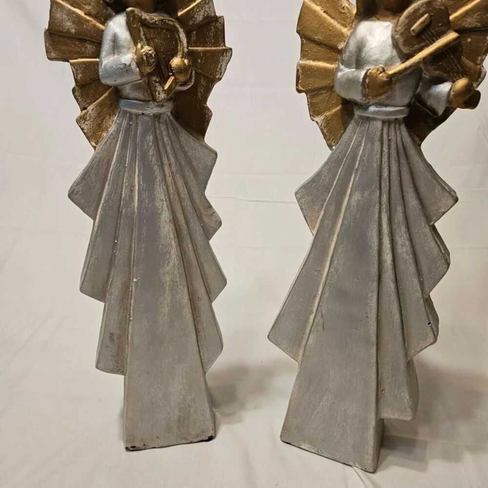 Set of 2 Vintage 16" tall redin angels with harps and wings